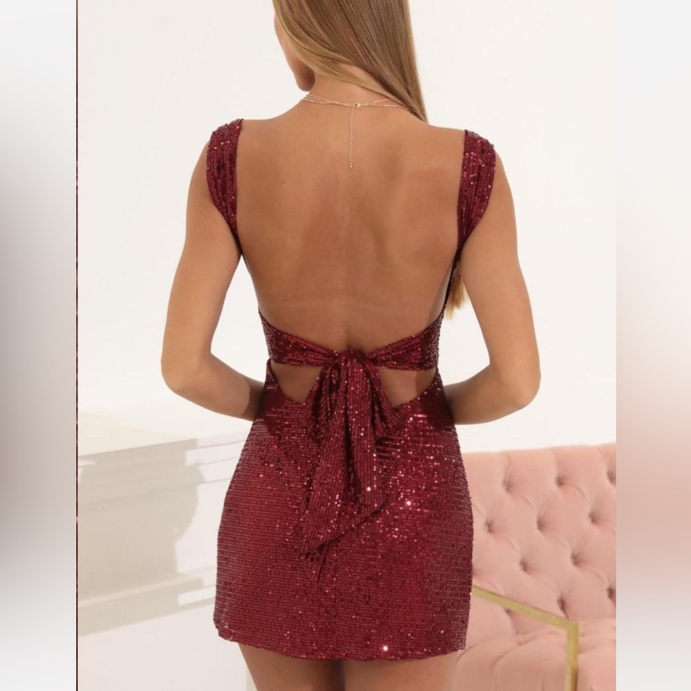 Lucy in the Sky Burgundy Sequin Mini Dress - Picture 3 of 15